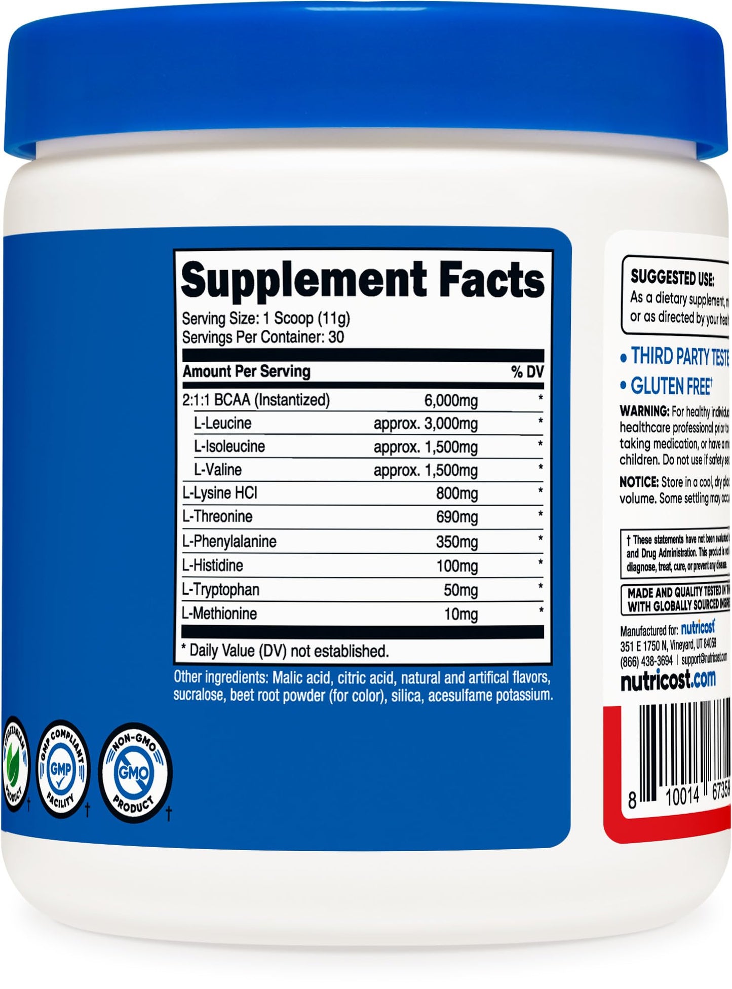Nutricost EAA Powder 30 Servings (Fruit Punch) - Essential Amino Acids - Non-GMO, Gluten Free, Vegetarian Friendly - dailyvitalstore