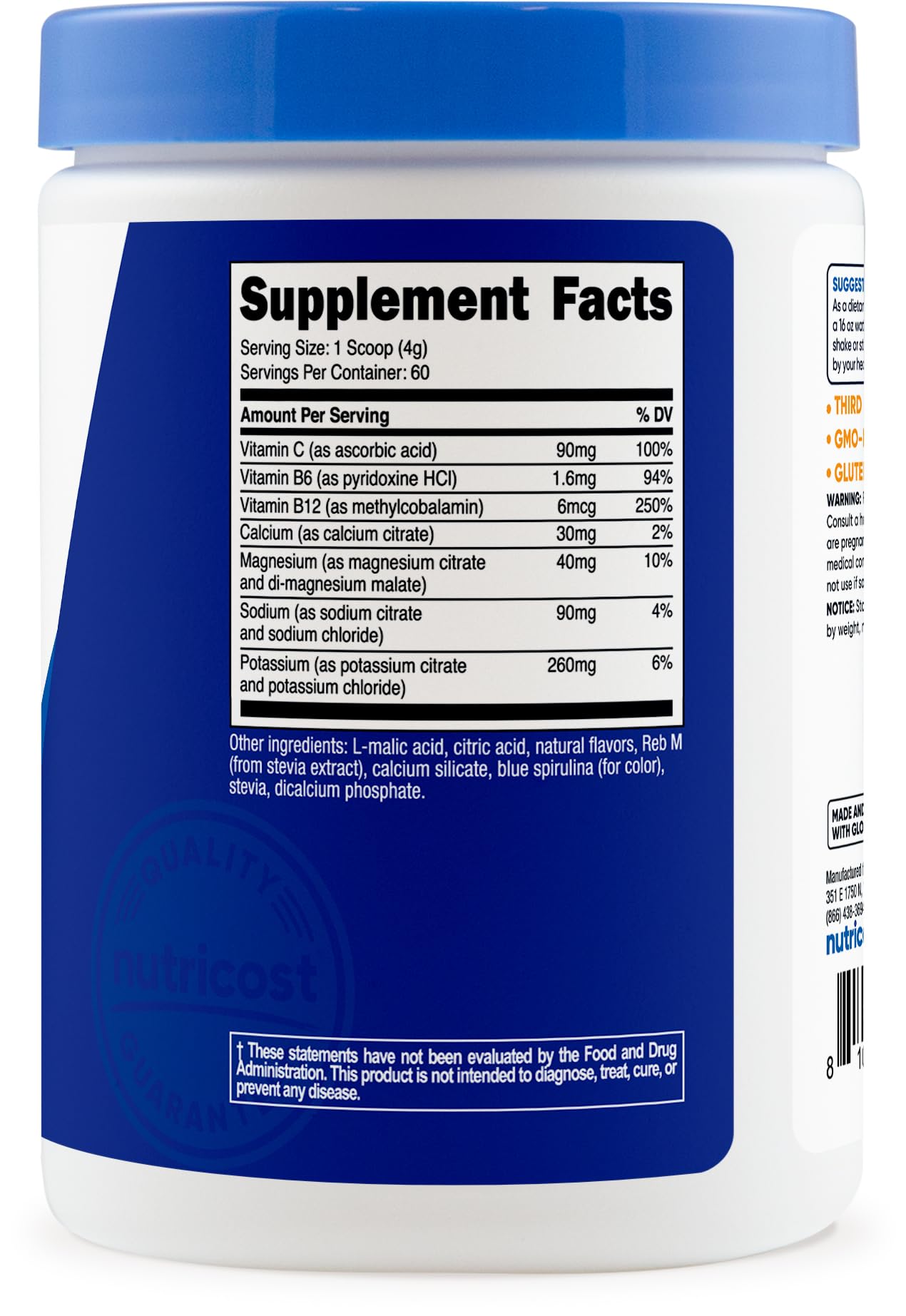 Nutricost Electrolyte Complex Powder (60 Servings, Blue Raspberry) - Hydration Supplement Drink Mix with Vitamins and Minerals - dailyvitalstore