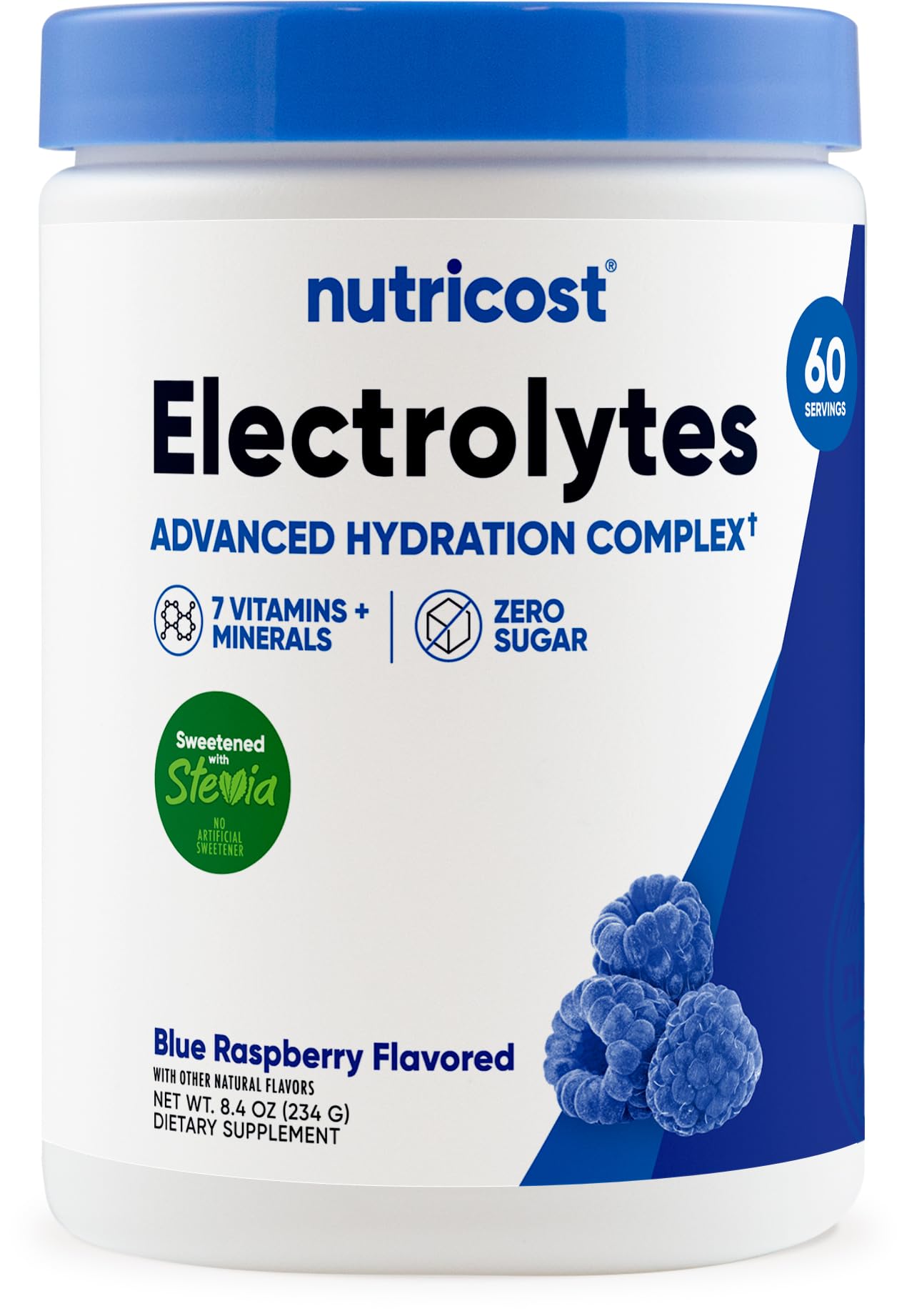 Nutricost Electrolyte Complex Powder (60 Servings, Blue Raspberry) - Hydration Supplement Drink Mix with Vitamins and Minerals - dailyvitalstore