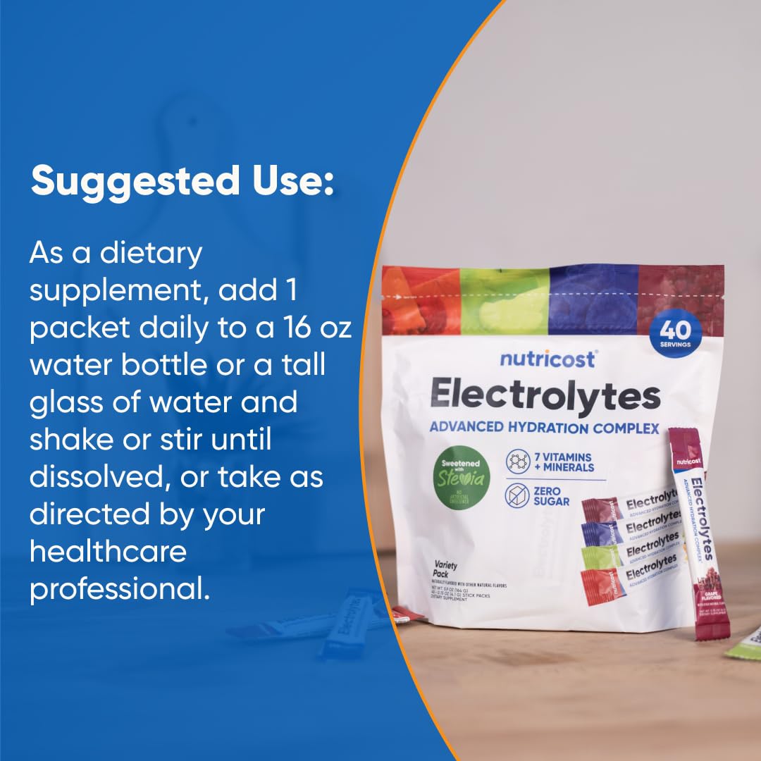 Nutricost Electrolytes Complex, Variety Pack Flavored, 40 Stickpacks - Advanced Hydration Complex - dailyvitalstore