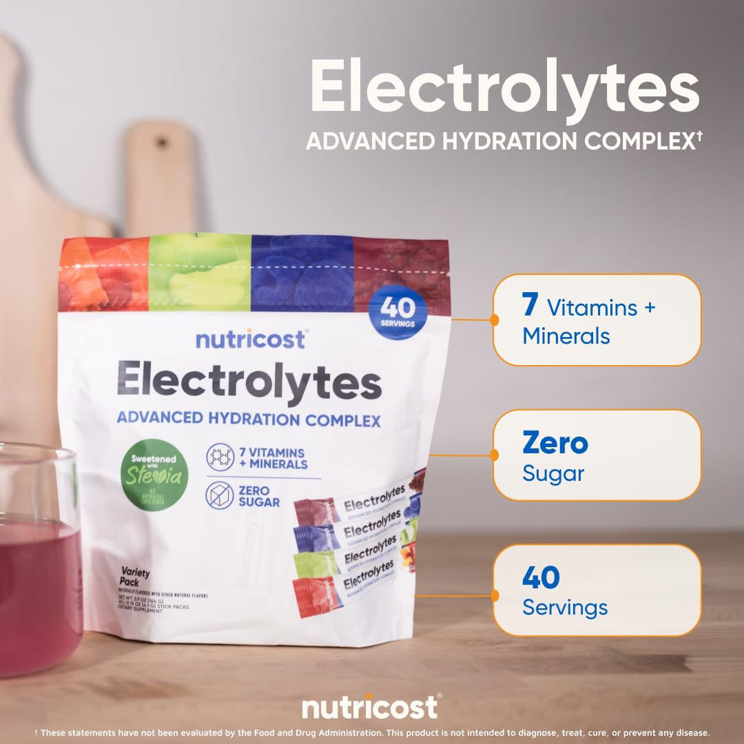 Nutricost Electrolytes Complex, Variety Pack Flavored, 40 Stickpacks - Advanced Hydration Complex - dailyvitalstore