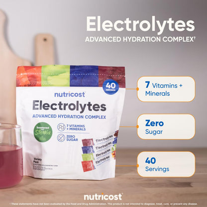 Nutricost Electrolytes Complex, Variety Pack Flavored, 40 Stickpacks - Advanced Hydration Complex - dailyvitalstore