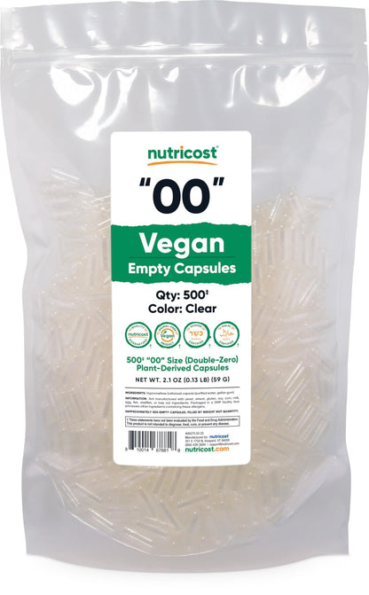 Nutricost Empty Capsules Size 00 Vegan - 500 Clear Empty Plant-Based Capsules - Kosher Certified, Halal Certified, Non-GMO, Soy Free, Gluten Free, Vegetarian - dailyvitalstore