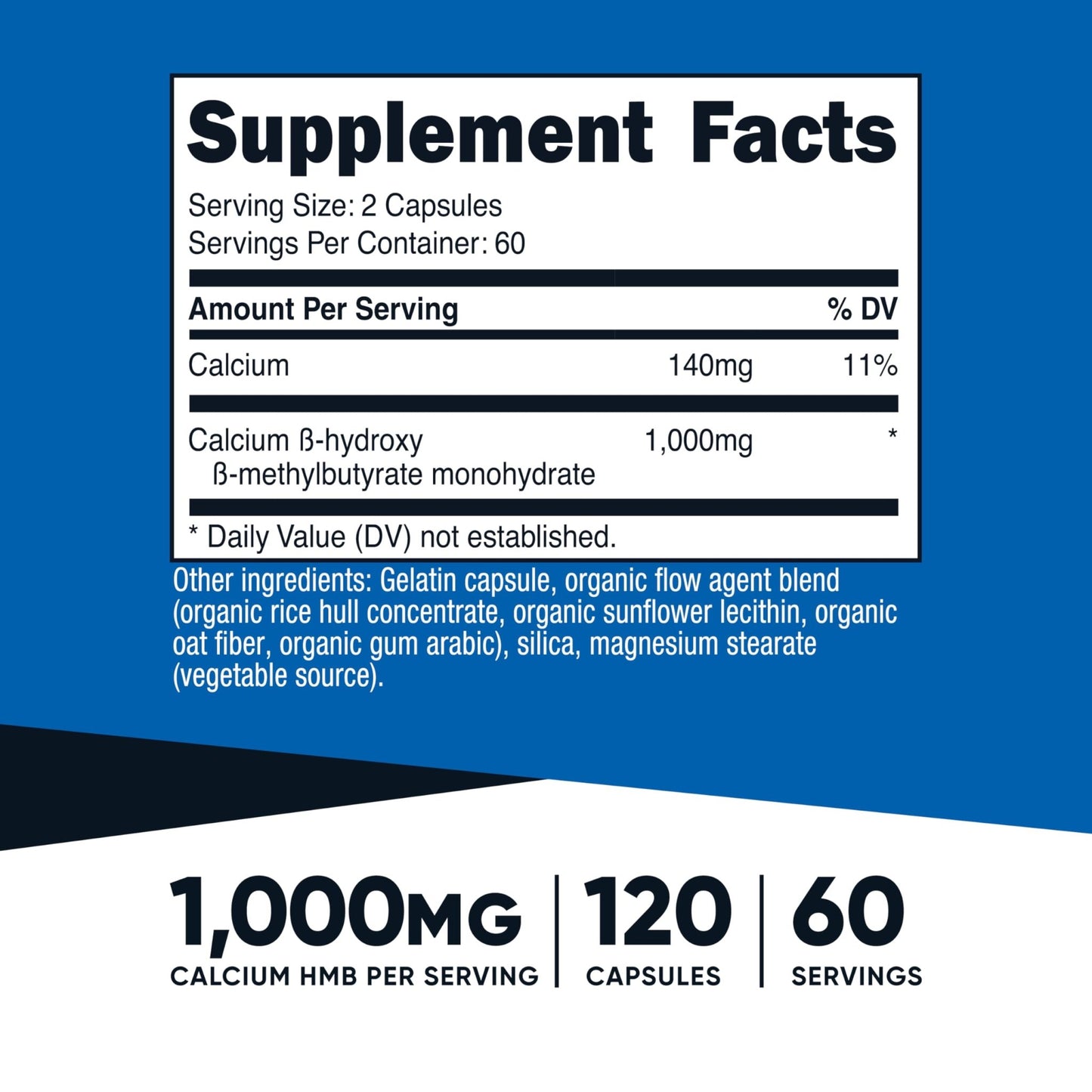 Nutricost HMB (Beta-Hydroxy Beta-Methylbutyrate) 1000mg (120 Capsules) - 500mg Per Capsule, 60 Servings - Gluten Free and Non-GMO - dailyvitalstore