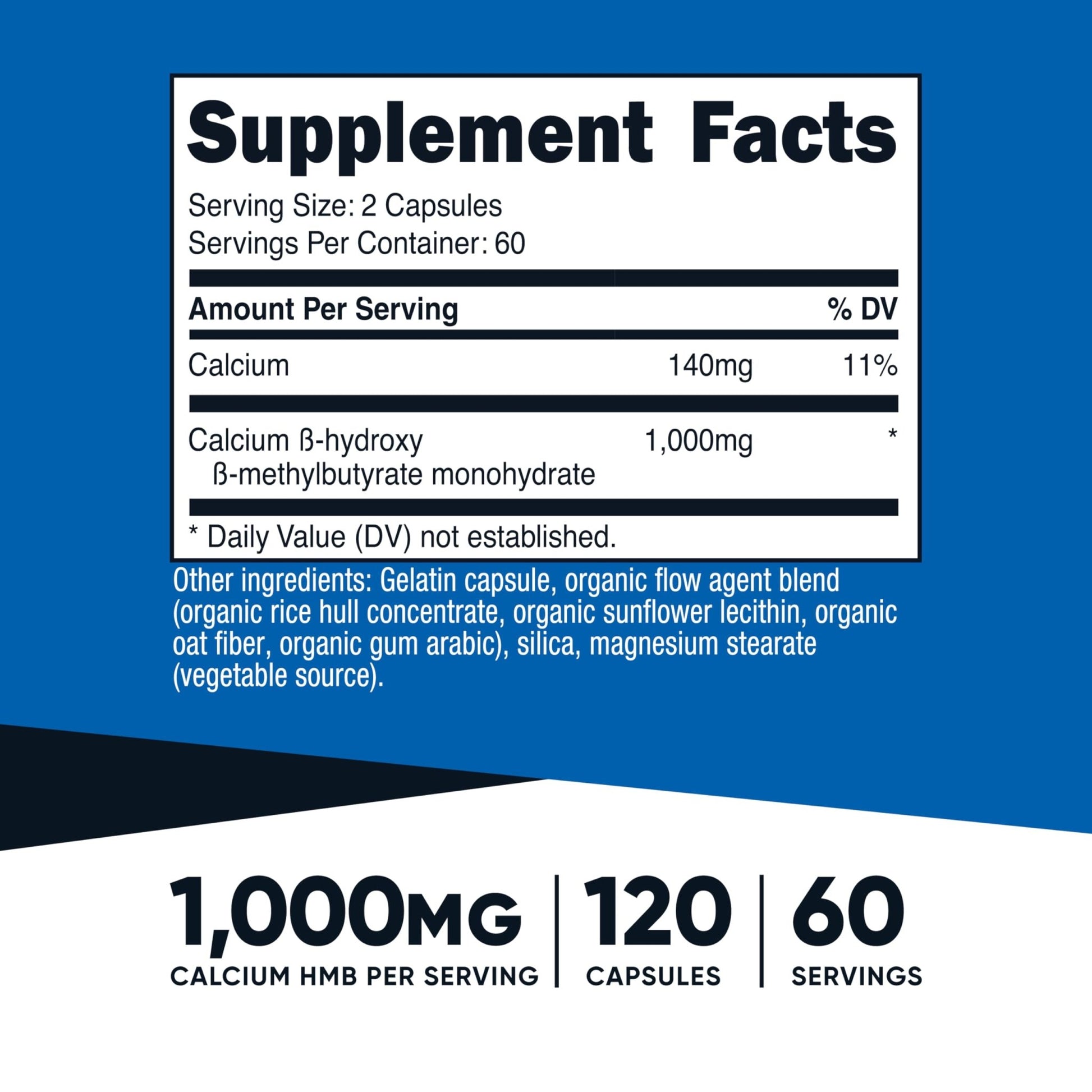 Nutricost HMB (Beta-Hydroxy Beta-Methylbutyrate) 1000mg (120 Capsules) - 500mg Per Capsule, 60 Servings - Gluten Free and Non-GMO - dailyvitalstore