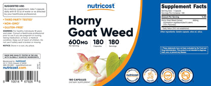 Nutricost Horny Goat Weed Extract (Epimedium) - 180 Capsules, 180 Servings, 600mg Per Capsule - dailyvitalstore