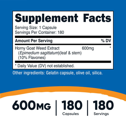 Nutricost Horny Goat Weed Extract (Epimedium) - 180 Capsules, 180 Servings, 600mg Per Capsule - dailyvitalstore