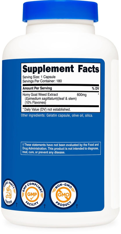 Nutricost Horny Goat Weed Extract (Epimedium) - 180 Capsules, 180 Servings, 600mg Per Capsule - dailyvitalstore