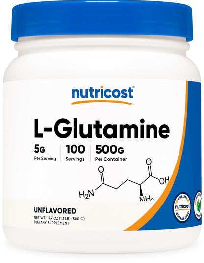 Nutricost L-Glutamine Powder (500 Grams) Unflavored - Gluten Free & Non-GMO, 100 Servings - dailyvitalstore
