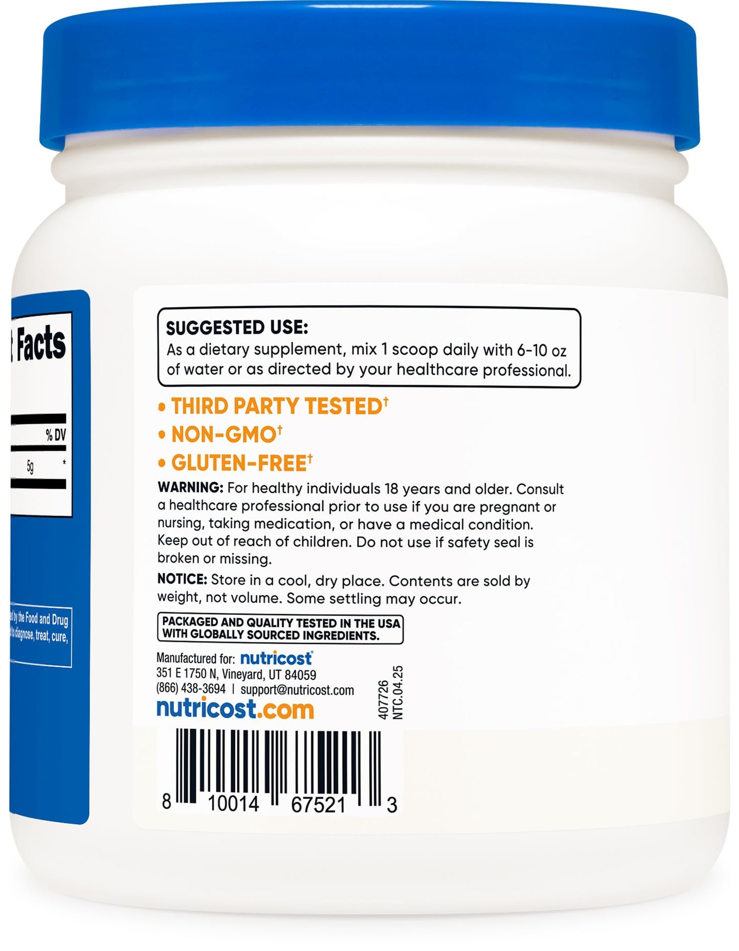 Nutricost L-Glutamine Powder (500 Grams) Unflavored - Gluten Free & Non-GMO, 100 Servings - dailyvitalstore