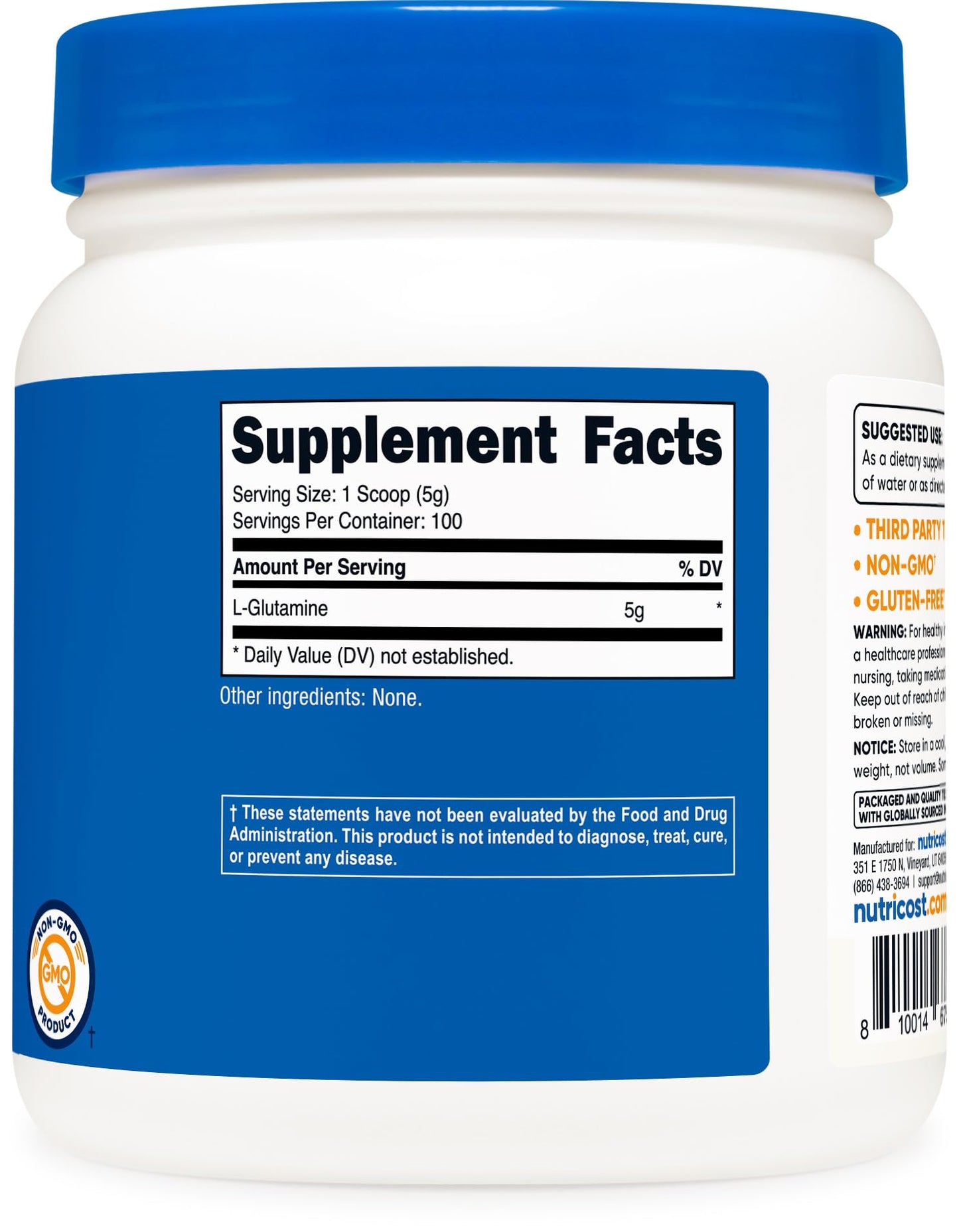 Nutricost L-Glutamine Powder (500 Grams) Unflavored - Gluten Free & Non-GMO, 100 Servings - dailyvitalstore