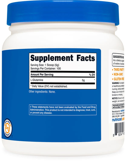 Nutricost L-Glutamine Powder (500 Grams) Unflavored - Gluten Free & Non-GMO, 100 Servings - dailyvitalstore