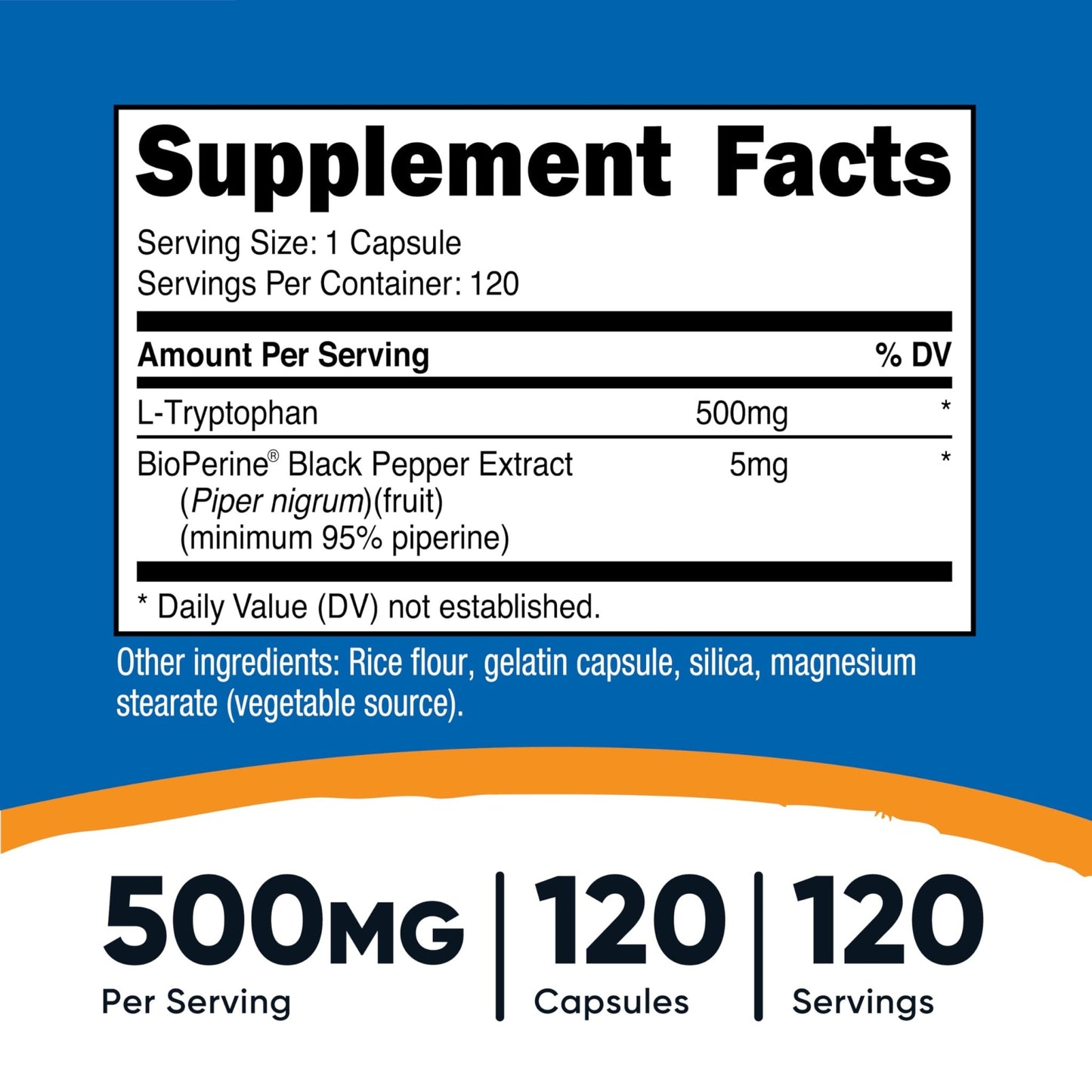 Nutricost L-Tryptophan 500mg, 120 Capsules - with BioPerine, Gluten Free, Non-GMO - dailyvitalstore
