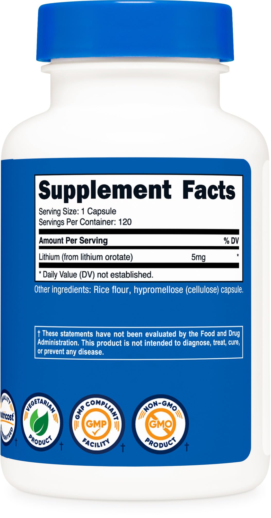 Nutricost Lithium Orotate 5mg, 120 Capsules - Veggie Caps, Non-GMO, Gluten Free - dailyvitalstore