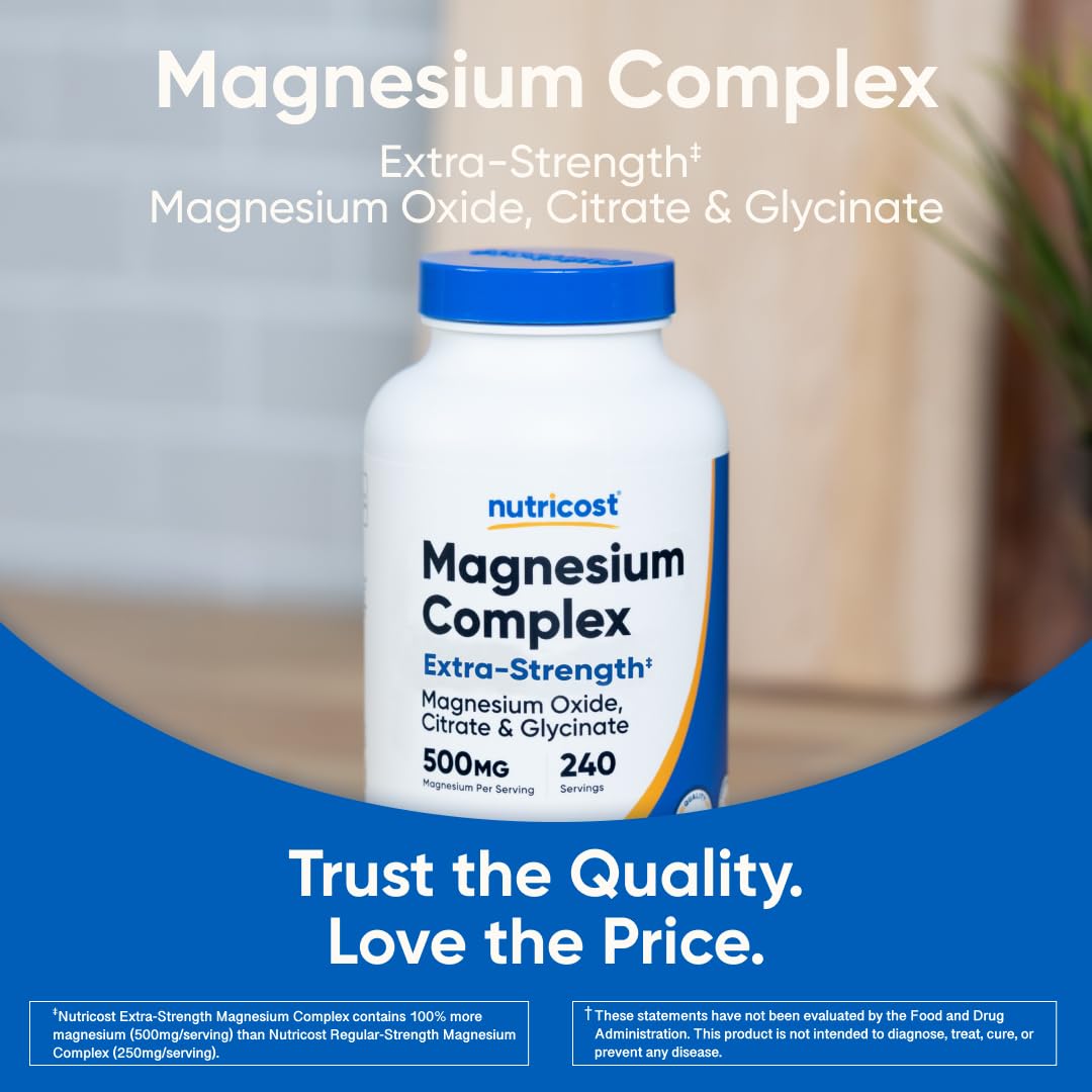 Nutricost Magnesium Complex 500mg, 240 Capsules - Magnesium Oxide, Citrate, and Glycinate - Gluten Free and Non-GMO - dailyvitalstore