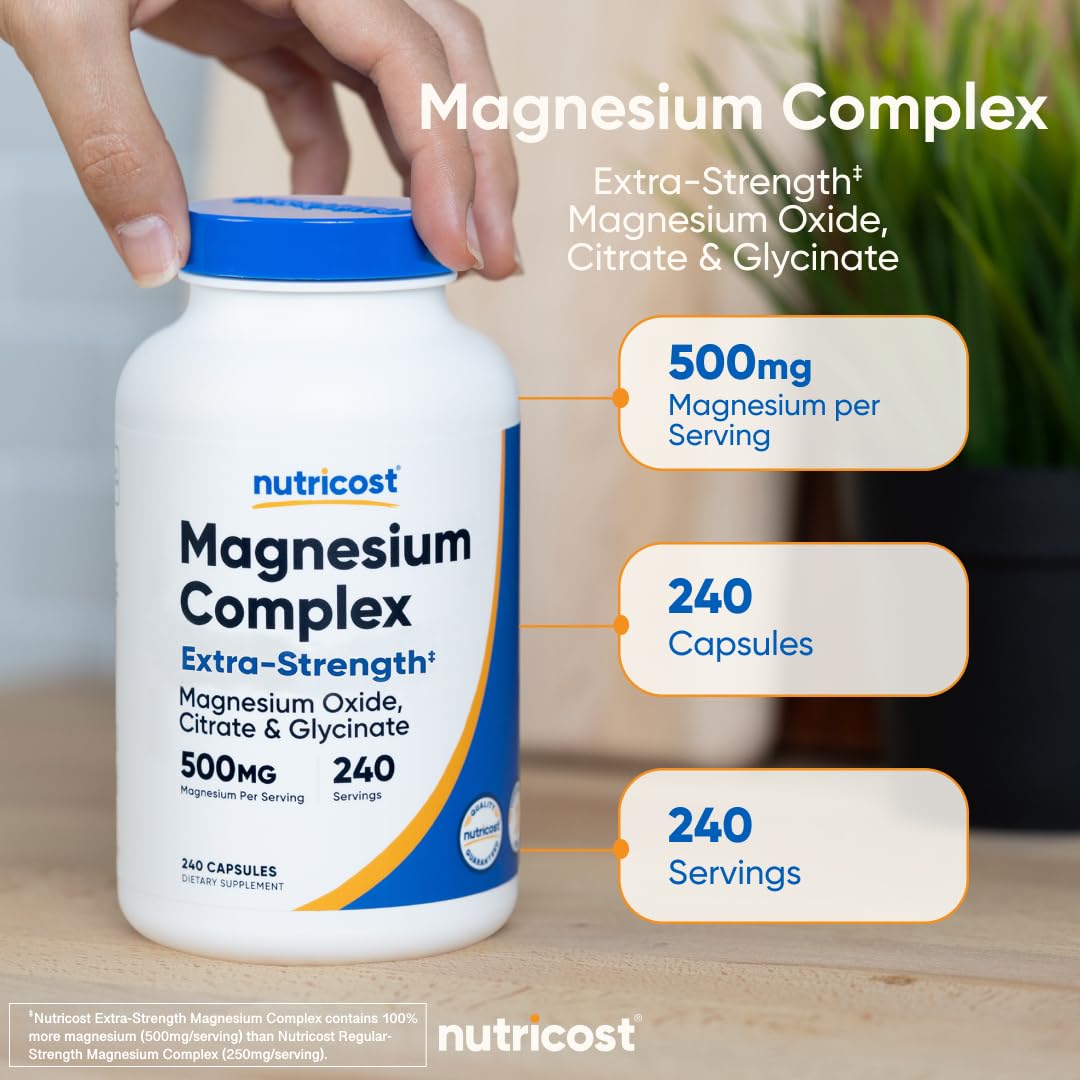 Nutricost Magnesium Complex 500mg, 240 Capsules - Magnesium Oxide, Citrate, and Glycinate - Gluten Free and Non-GMO - dailyvitalstore