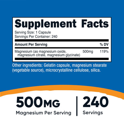 Nutricost Magnesium Complex 500mg, 240 Capsules - Magnesium Oxide, Citrate, and Glycinate - Gluten Free and Non-GMO - dailyvitalstore