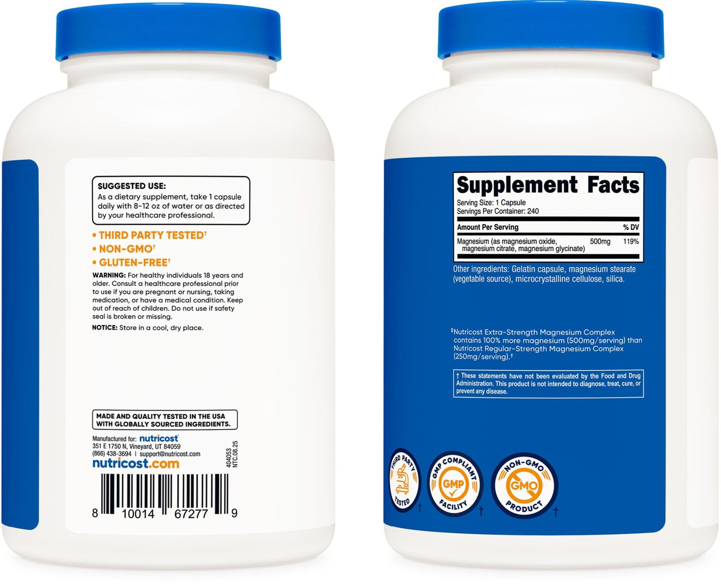 Nutricost Magnesium Complex 500mg, 240 Capsules - Magnesium Oxide, Citrate, and Glycinate - Gluten Free and Non-GMO - dailyvitalstore