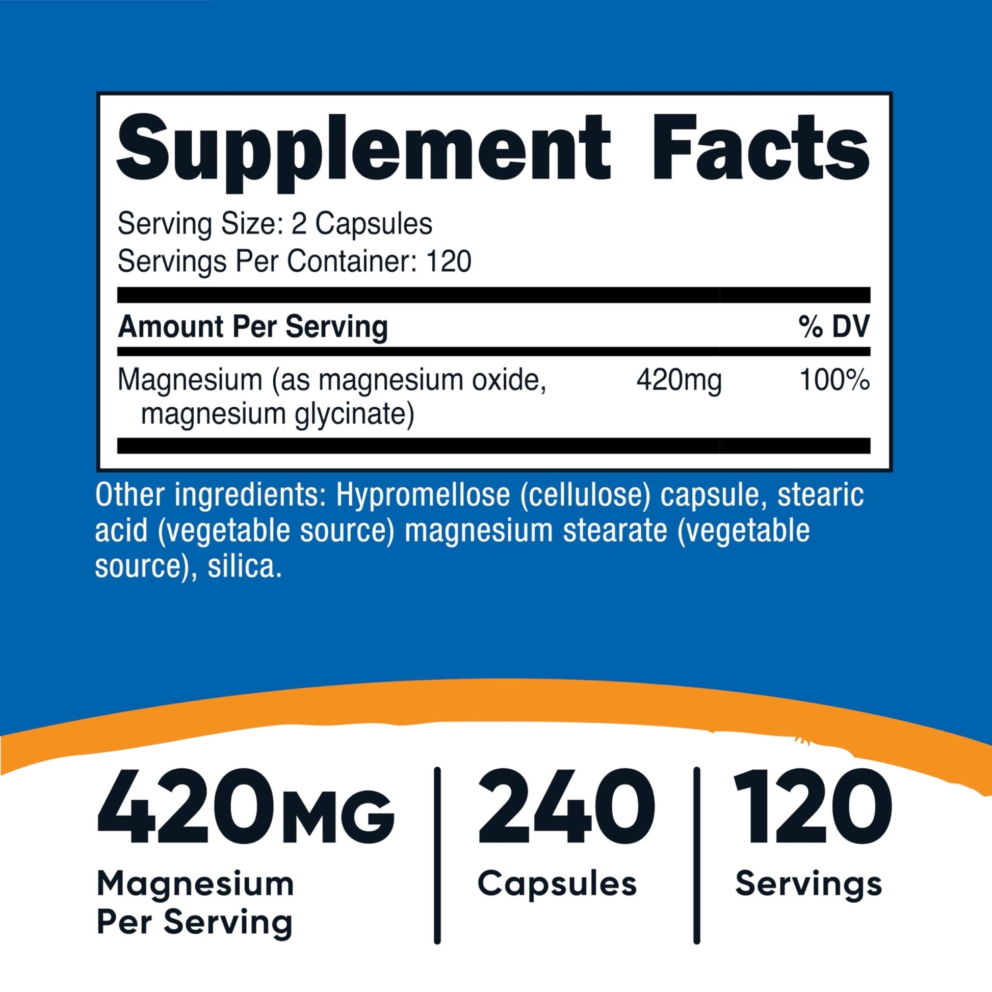 Nutricost Magnesium+ Extra Strength 420mg, 240 Capsules - 120 Servings. Magnesium Oxide and Glycinate - Non-GMO, Gluten Free, Vegan Friendly - dailyvitalstore