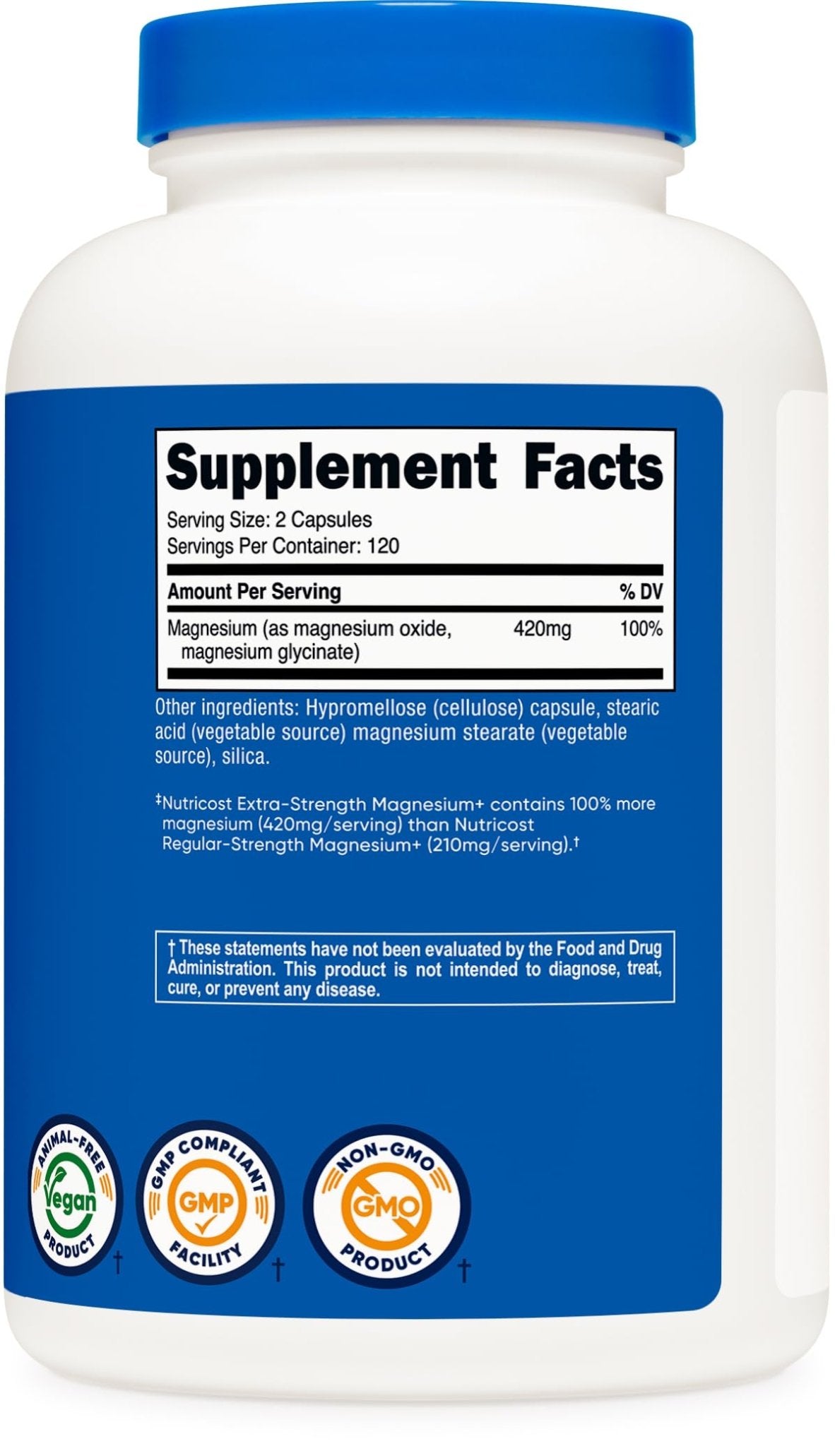 Nutricost Magnesium+ Extra Strength 420mg, 240 Capsules - 120 Servings. Magnesium Oxide and Glycinate - Non-GMO, Gluten Free, Vegan Friendly - dailyvitalstore