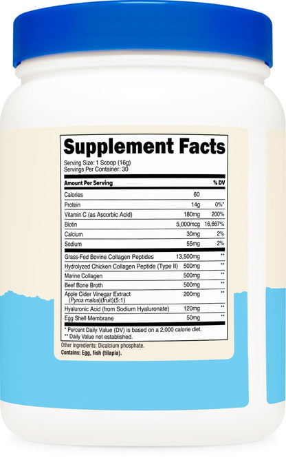 Nutricost Multi Collagen Protein Complex (Unflavored, 30 Servings) - Supplement with Biotin, Hyaluronic Acid, and Collagen Peptides - dailyvitalstore