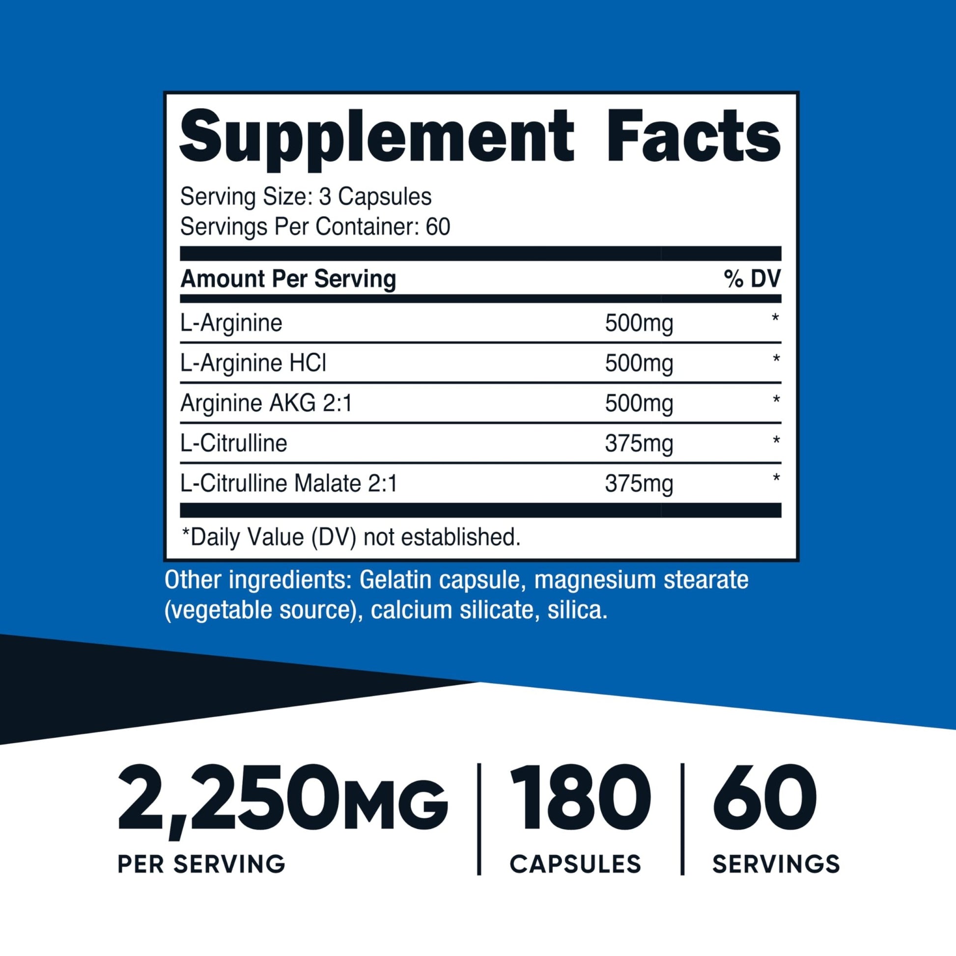 Nutricost Nitric Oxide Booster 2250mg, 180 Capsules - 750mg Per Casule, 60 Servings - Gluten Free and Non-GMO - dailyvitalstore