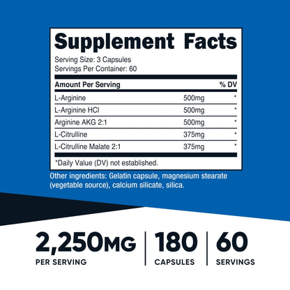 Nutricost Nitric Oxide Booster 2250mg, 180 Capsules - 750mg Per Casule, 60 Servings - Gluten Free and Non-GMO - dailyvitalstore