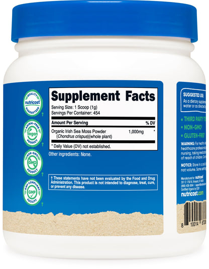 Nutricost Organic Irish Moss Powder (1 LB) - Gluten Free, Non-GMO, Vegetarian Friendly - dailyvitalstore