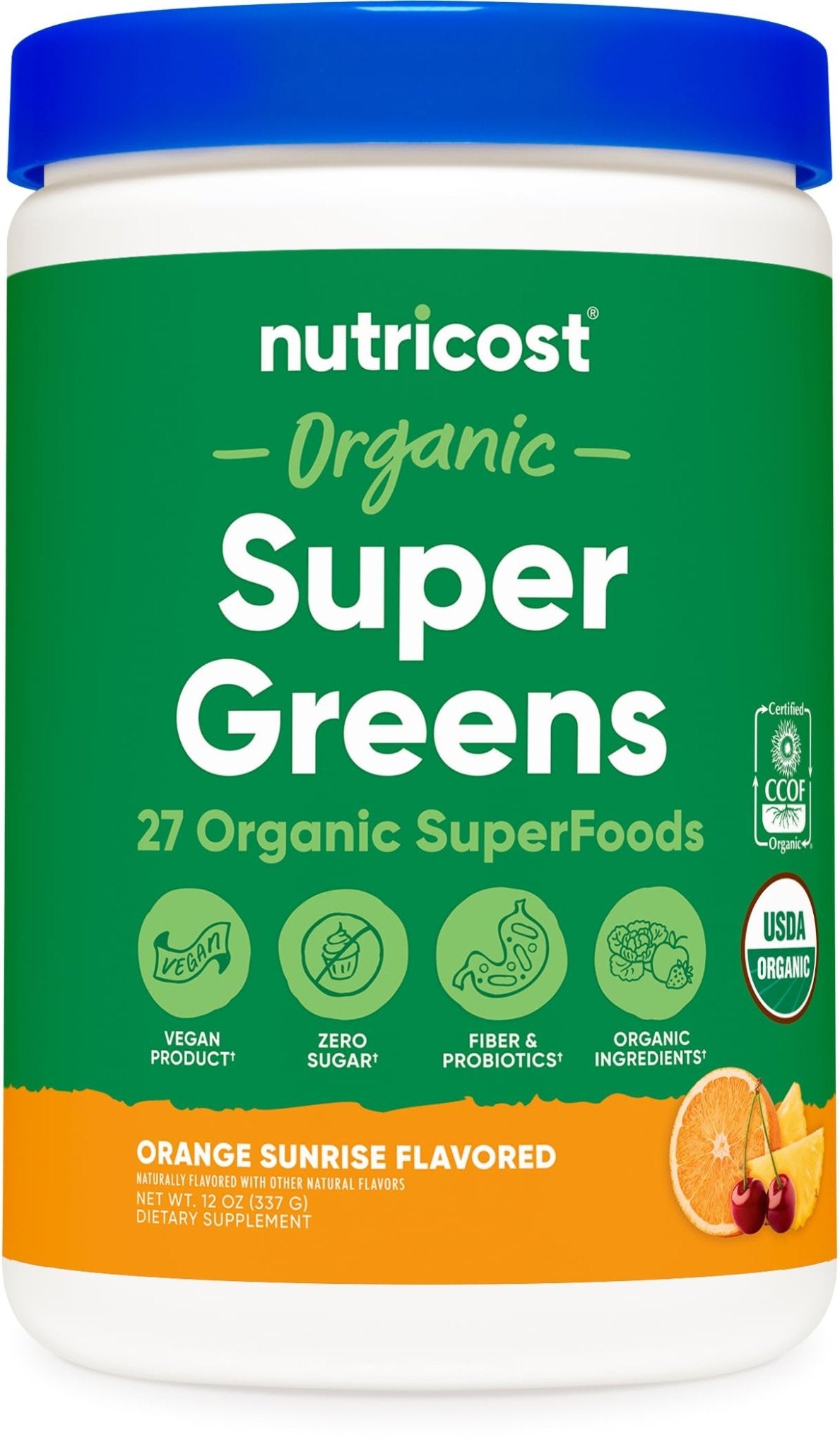 Nutricost Organic Super Greens Powder (30 Servings) Orange Sunrise Flavor - Superfood Supplement Drink Mix - dailyvitalstore