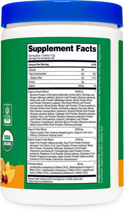 Nutricost Organic Super Greens Powder (30 Servings) Orange Sunrise Flavor - Superfood Supplement Drink Mix - dailyvitalstore