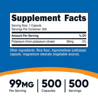 Nutricost Potassium Citrate 99mg, 500 Capsules - dailyvitalstore