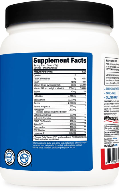 Nutricost Pre-X Xtreme Pre-Workout Complex Powder, Fruit Punch, 60 Servings, Vegetarian, Non-GMO and Gluten Free - dailyvitalstore