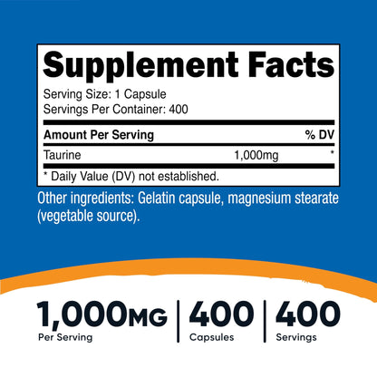 Nutricost Taurine 1000mg, 400 Capsules - dailyvitalstore