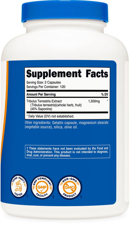 Nutricost Tribulus Terrestris Extract 1500mg, 240 Capsules - 45% Saponins, 120 Servings, Non-GMO, Gluten Free - dailyvitalstore