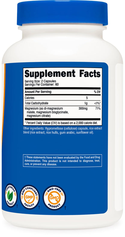 Nutricost Triple Magnesium Complex (300mg, 120 Capsules) - from Di-Magnesium Malate, Bisglycinate and Citrate, 60 Servings - dailyvitalstore