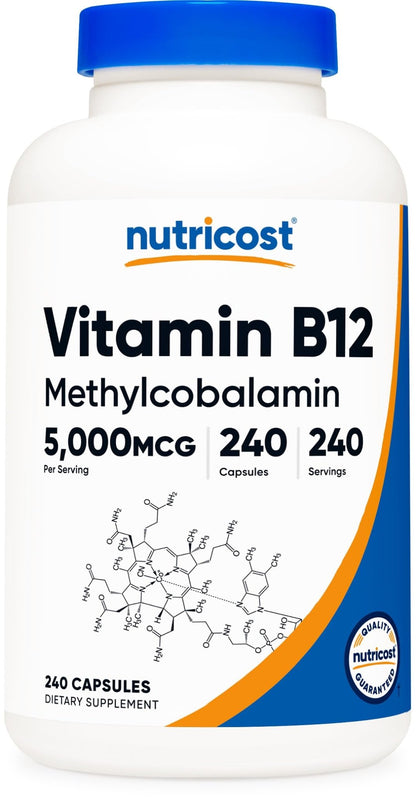 Nutricost Vitamin B12 (Methylcobalamin) 5000mcg, 240 Capsules - Vegetarian Caps, Non-GMO, Gluten Free B12 Supplement - dailyvitalstore