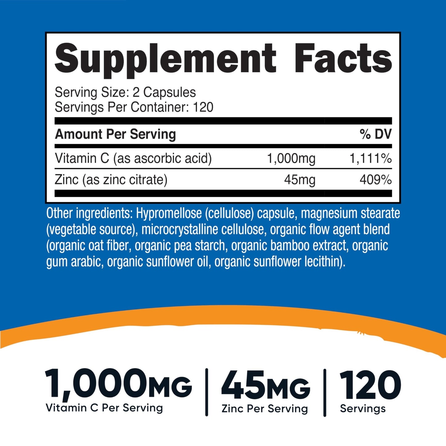 Nutricost Vitamin C with Zinc Capsules, 120 Servings - 1000mg, 45mg Zinc, Non-GMO, Gluten Free Vitamin C Supplement - dailyvitalstore