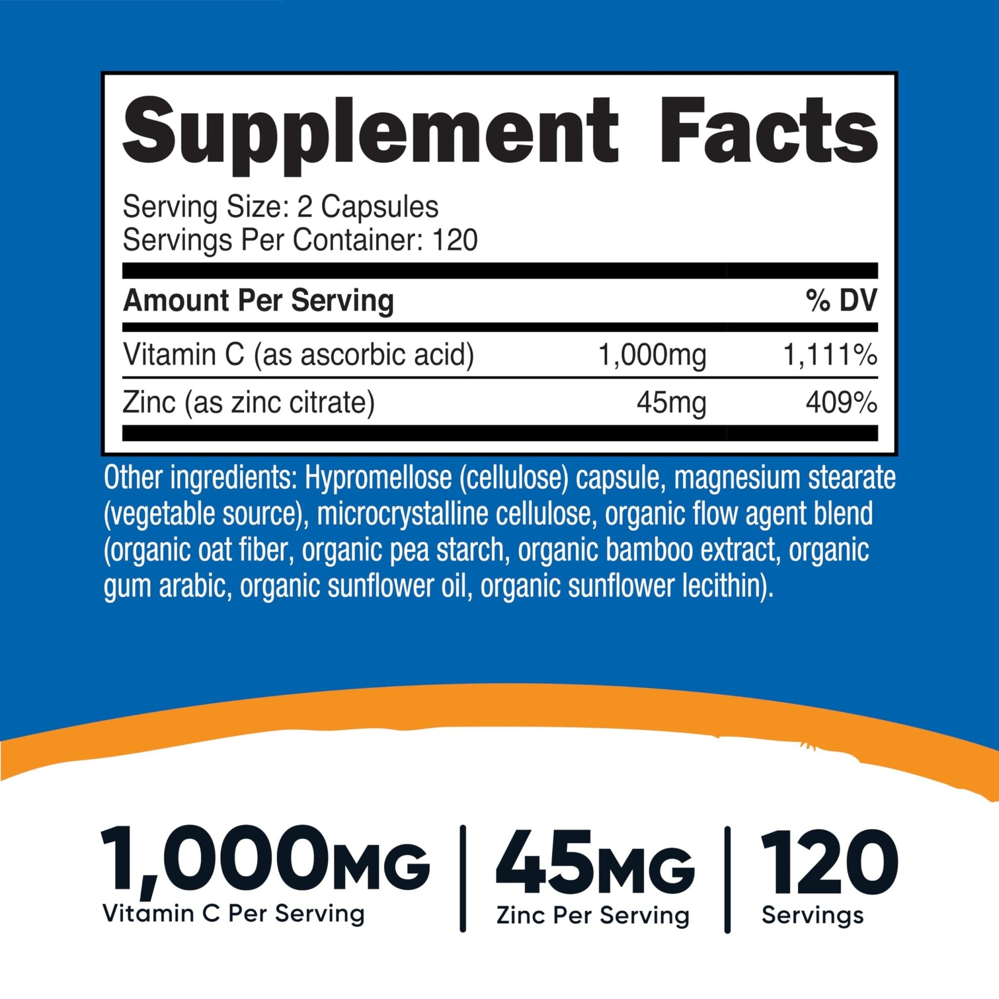 Nutricost Vitamin C with Zinc Capsules, 120 Servings - 1000mg, 45mg Zinc, Non-GMO, Gluten Free Vitamin C Supplement - dailyvitalstore