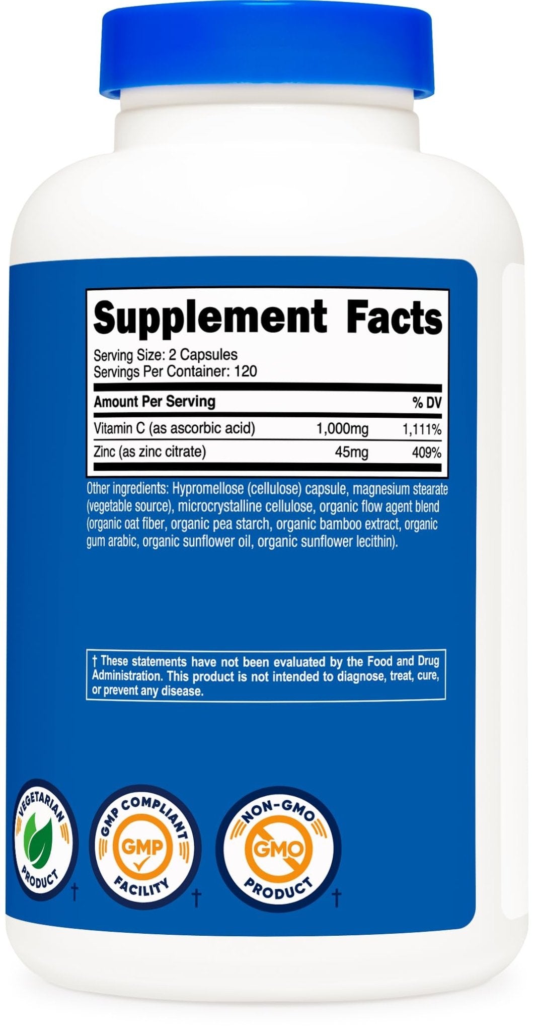Nutricost Vitamin C with Zinc Capsules, 120 Servings - 1000mg, 45mg Zinc, Non-GMO, Gluten Free Vitamin C Supplement - dailyvitalstore