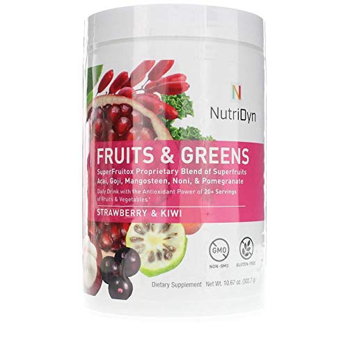 NutriDyn Fruits & Greens Strawberry/Kiwi Flavor *Certified Organic* w/ Acai, Gogi, Mangosteen, Noni & Pomegranate Super Fruits 300 Grams (Strawberry Kiki) - dailyvitalstore