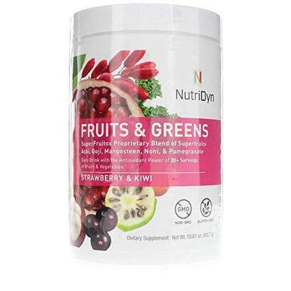 NutriDyn Fruits & Greens Strawberry/Kiwi Flavor *Certified Organic* w/ Acai, Gogi, Mangosteen, Noni & Pomegranate Super Fruits 300 Grams (Strawberry Kiki) - dailyvitalstore