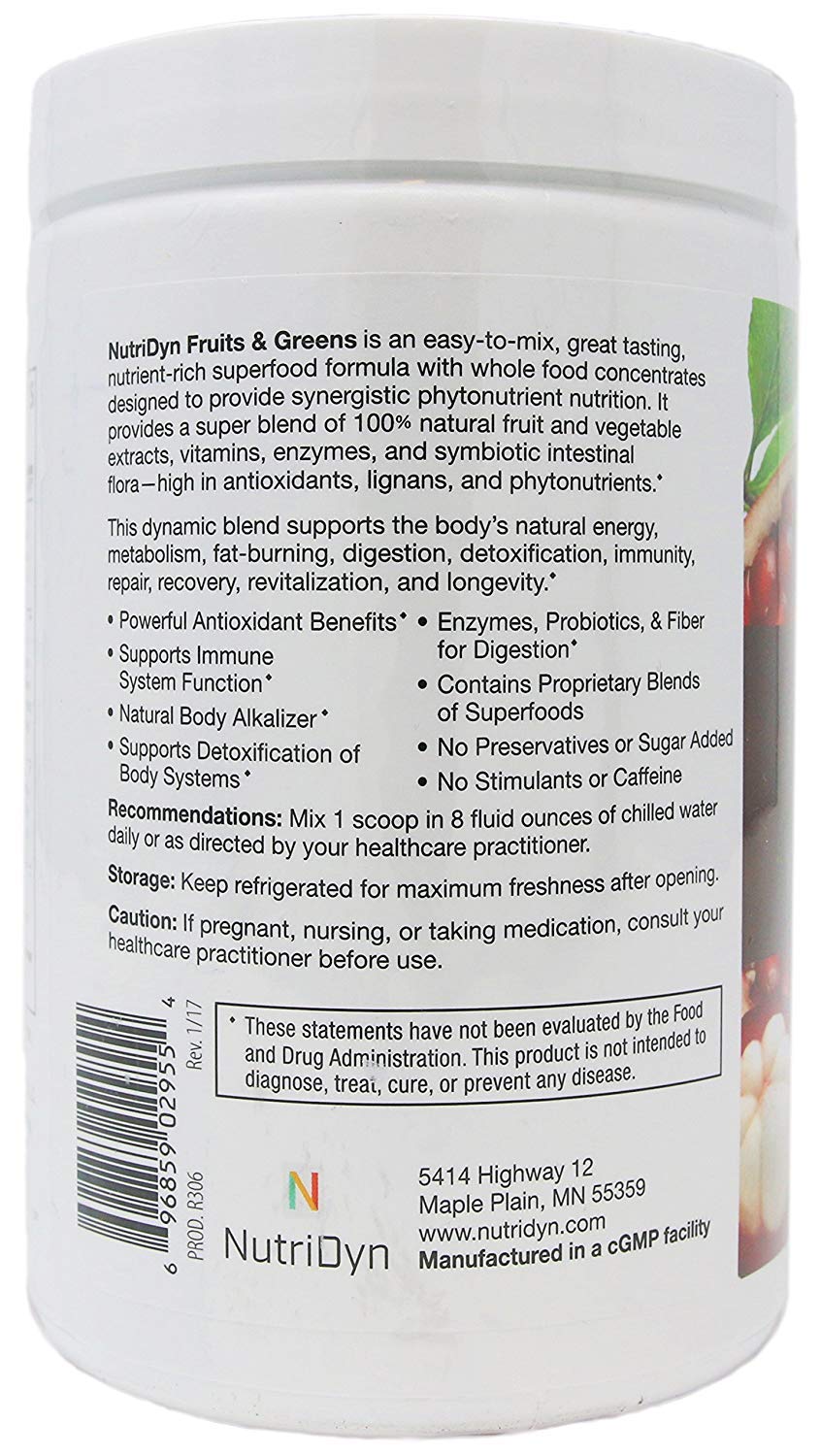 NutriDyn Fruits & Greens Strawberry/Kiwi Flavor *Certified Organic* w/ Acai, Gogi, Mangosteen, Noni & Pomegranate Super Fruits 300 Grams (Strawberry Kiki) - dailyvitalstore