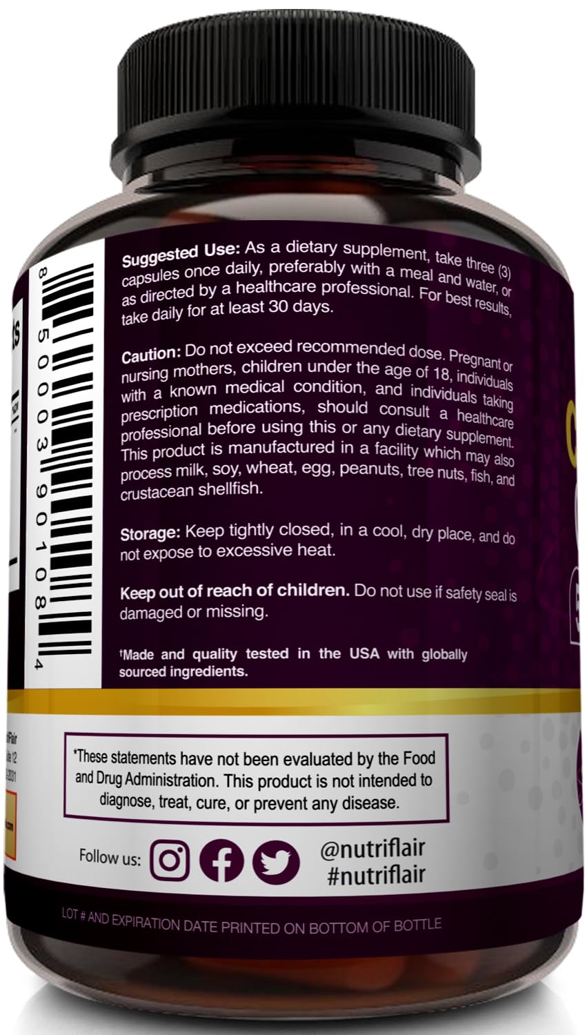 NutriFlair Multi Collagen Peptides 2250mg - Type I, II, III, V, X - Collagen Supplements Complex Powder Pills for Women and Men - Hydrolyzed Protein, Healthy Hair, Skin, Nails - Non-GMO (180 Capsules) - dailyvitalstore