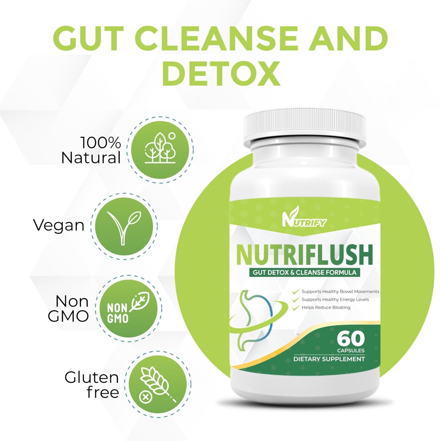 NutriFlush - Powerful Colon Support & Gut Cleanse Formula, High Absorption, GMO Free, Made in USA - dailyvitalstore