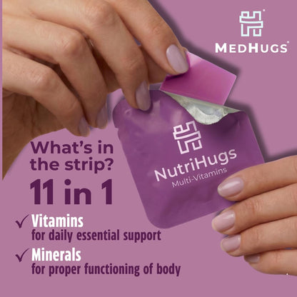 NutriHugs Daily Multivitamin Dissolving Strips - Vitamins A, B-Complex, C, D3 and K2 - 11 Essential Vitamins & Minerals - Vegan, Sugar-Free, Fast-Absorbing Oral Thin Film - Doctor-Founded - 30 Count - dailyvitalstore