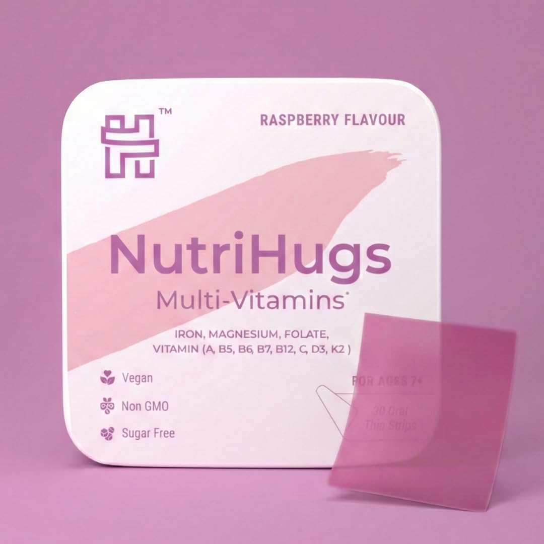 NutriHugs Daily Multivitamin Dissolving Strips - Vitamins A, B-Complex, C, D3 and K2 - 11 Essential Vitamins & Minerals - Vegan, Sugar-Free, Fast-Absorbing Oral Thin Film - Doctor-Founded - 30 Count - dailyvitalstore