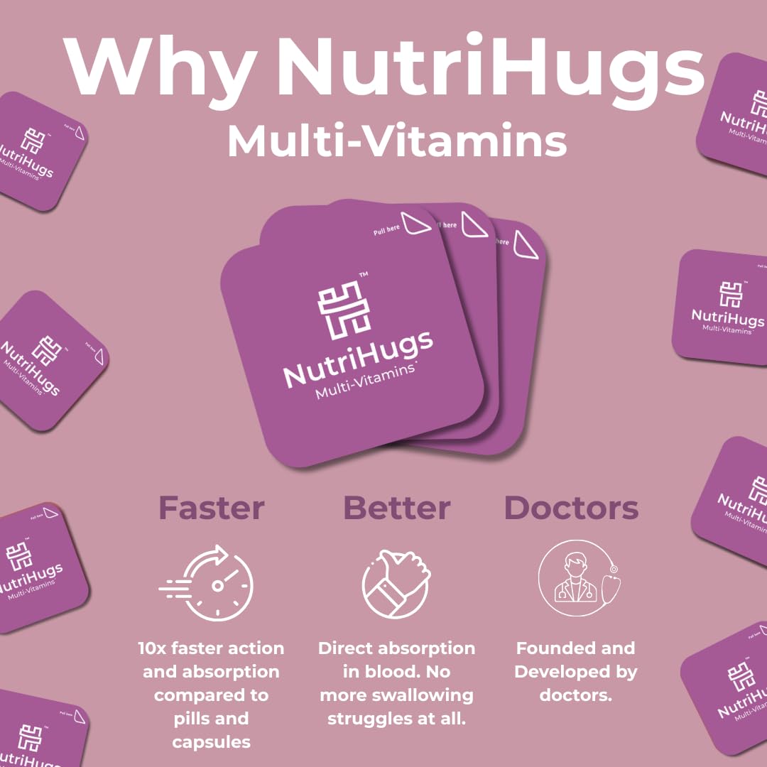 NutriHugs Daily Multivitamin Dissolving Strips - Vitamins A, B-Complex, C, D3 and K2 - 11 Essential Vitamins & Minerals - Vegan, Sugar-Free, Fast-Absorbing Oral Thin Film - Doctor-Founded - 30 Count - dailyvitalstore