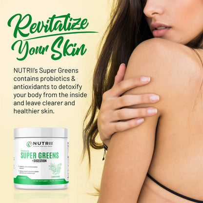 Nutrii Organic Green Immunity Superfood Powder - Soothes Digestion, Boosts Healthy Vitality and Energy. Fast Acting Formula with Probiotics, Enzymes, Turmeric and Ashwagandha (30 Servings Lemon-Mint) - dailyvitalstore