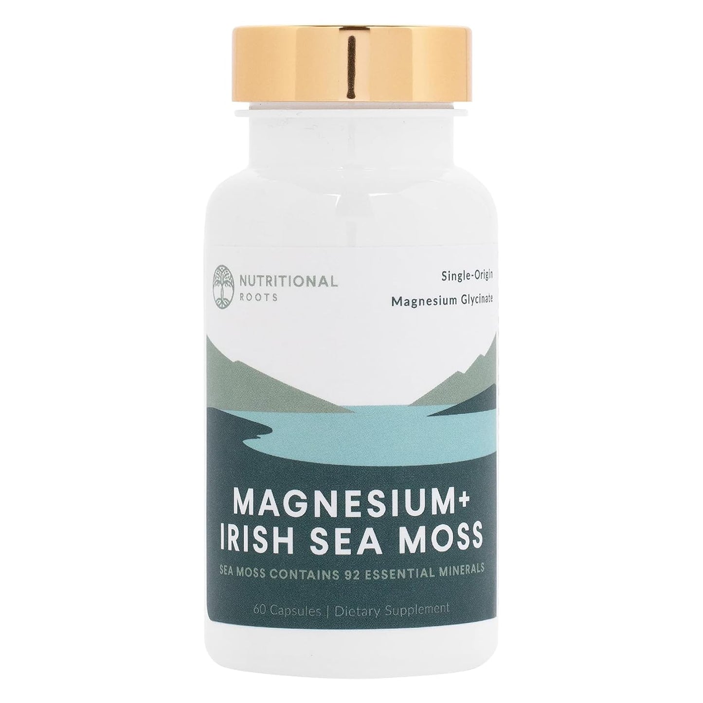 Nutritional Roots - Magnesium + Irish Sea Moss - 350mg Magnesium Glycinate & Organic Irish Sea Moss - Essential Minerals - Supports Heart & Bone Health - Dietary Supplement - 30 Servings - 60 Capsules - dailyvitalstore