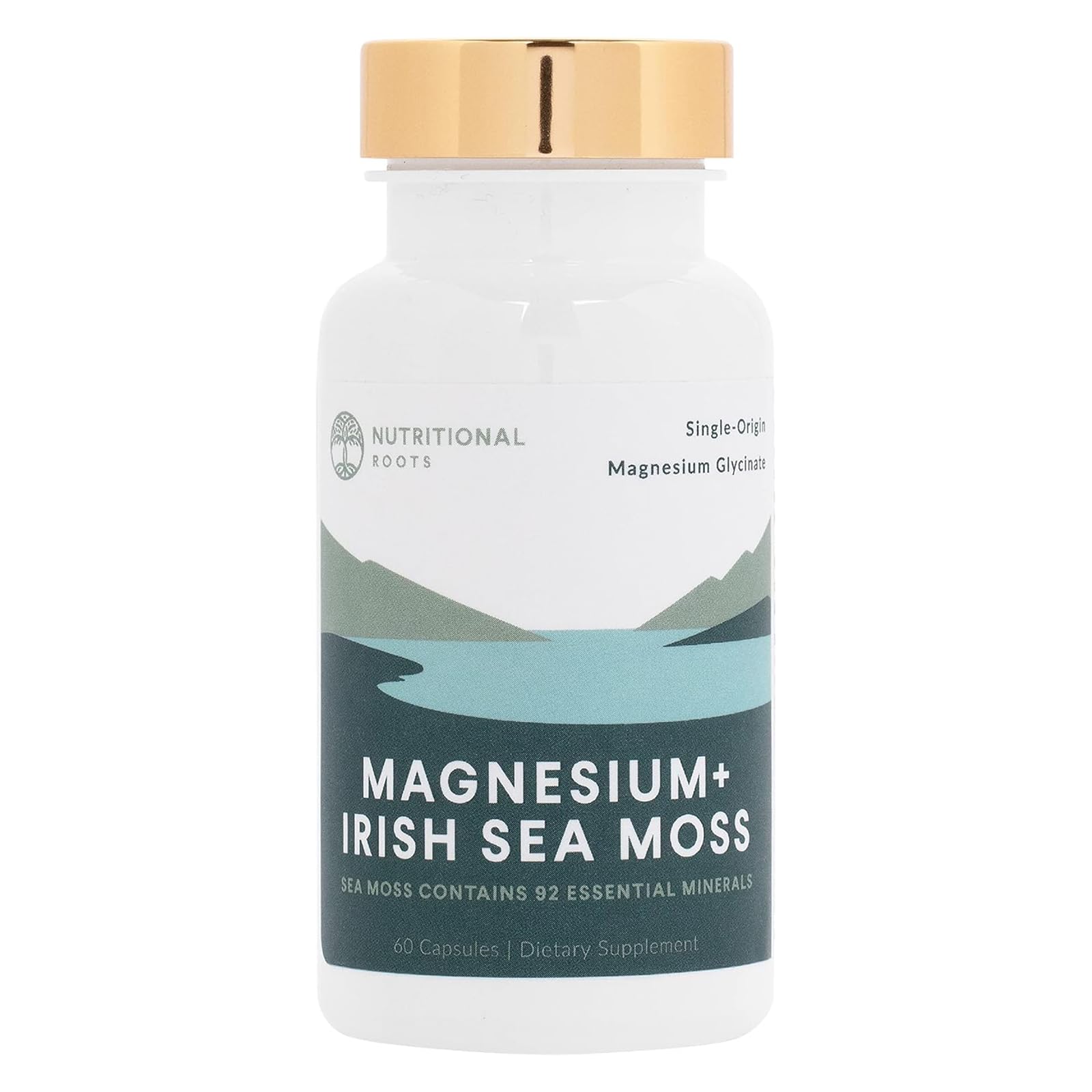 Nutritional Roots - Magnesium + Irish Sea Moss - 350mg Magnesium Glycinate & Organic Irish Sea Moss - Essential Minerals - Supports Heart & Bone Health - Dietary Supplement - 30 Servings - 60 Capsules - dailyvitalstore
